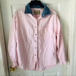 Vintage VISION pink pastel striped denim collar oversized cotton shirt SZ large